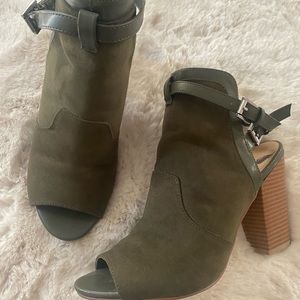 Olive green peep toe ankle boots